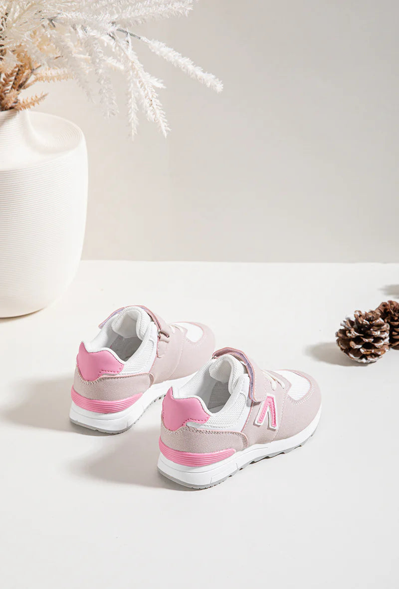 Baskets Enfant Rose et Blanc – Scratch & Lacets – Chaussures Confortables Enfant