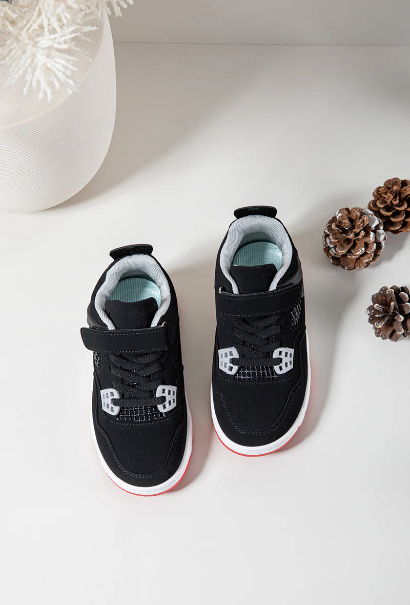 Baskets Enfant à Scratch – Chaussures Sport Enfant – Confortables et Légères – Noir et Rouge