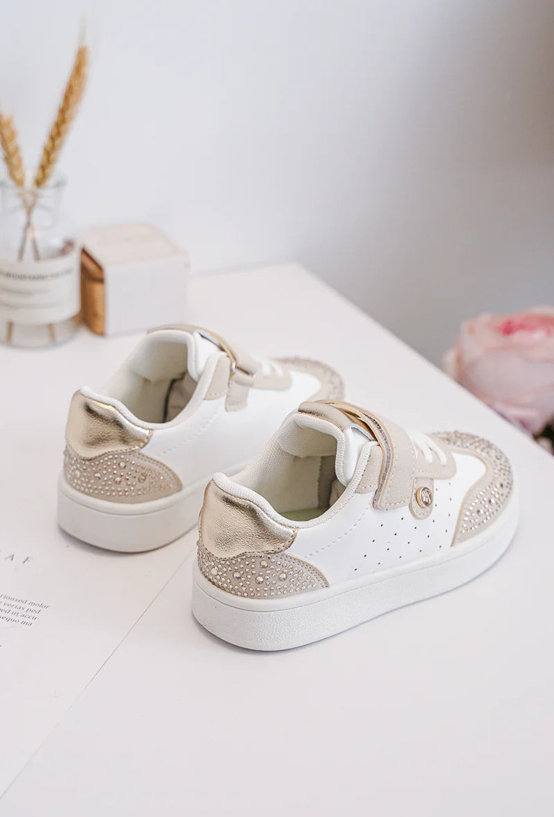 Baskets Enfant Strass – Chaussures Enfant – Blanc et Beige – Élégantes et Confortables