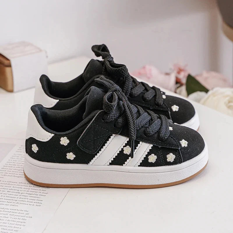 Baskets Enfant à Scratch – Chaussures Enfant – Confortables et Légères – Noir à Motifs Fleurs