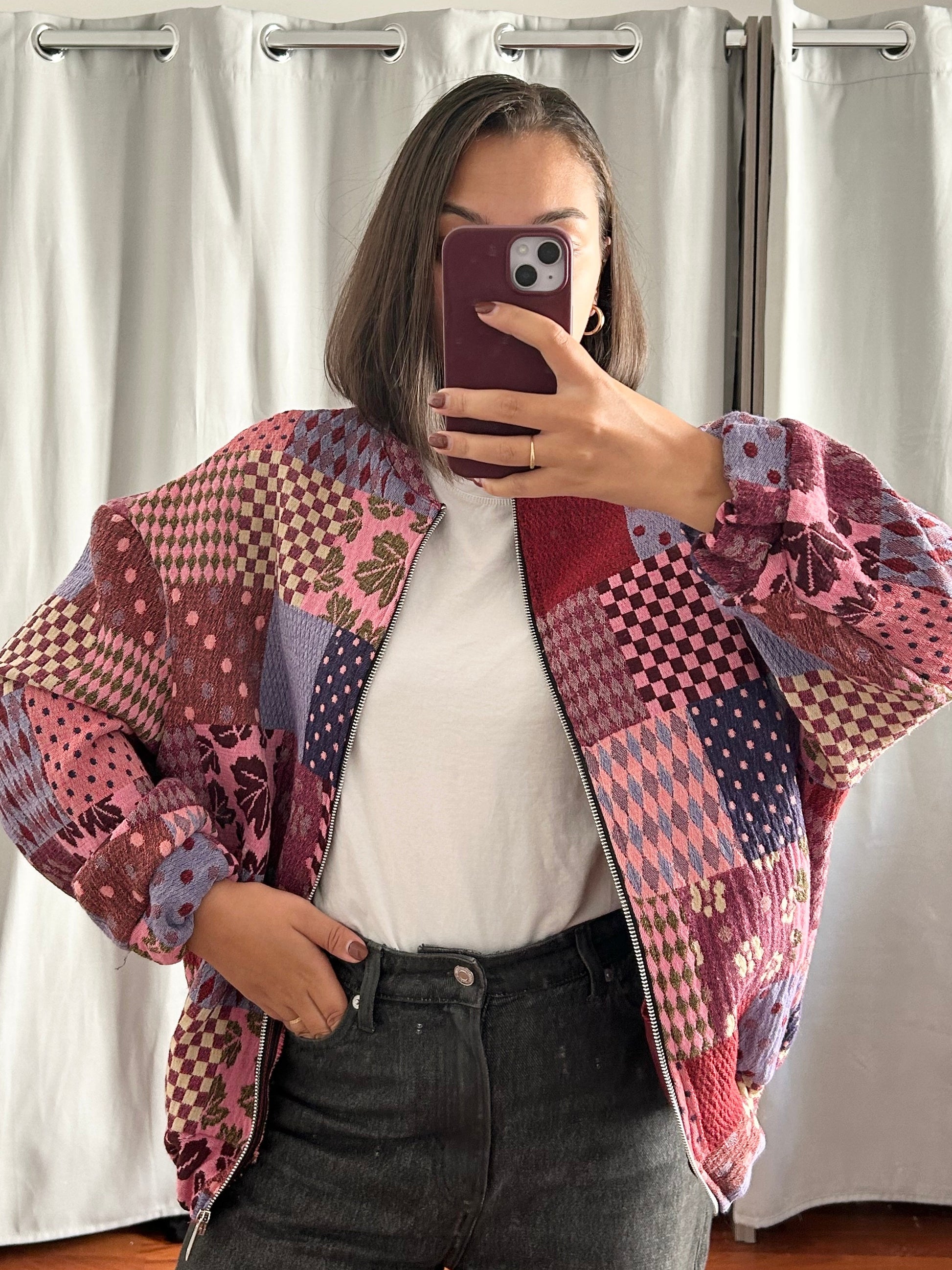 Veste bomber patchwork multicolore – Taille unique