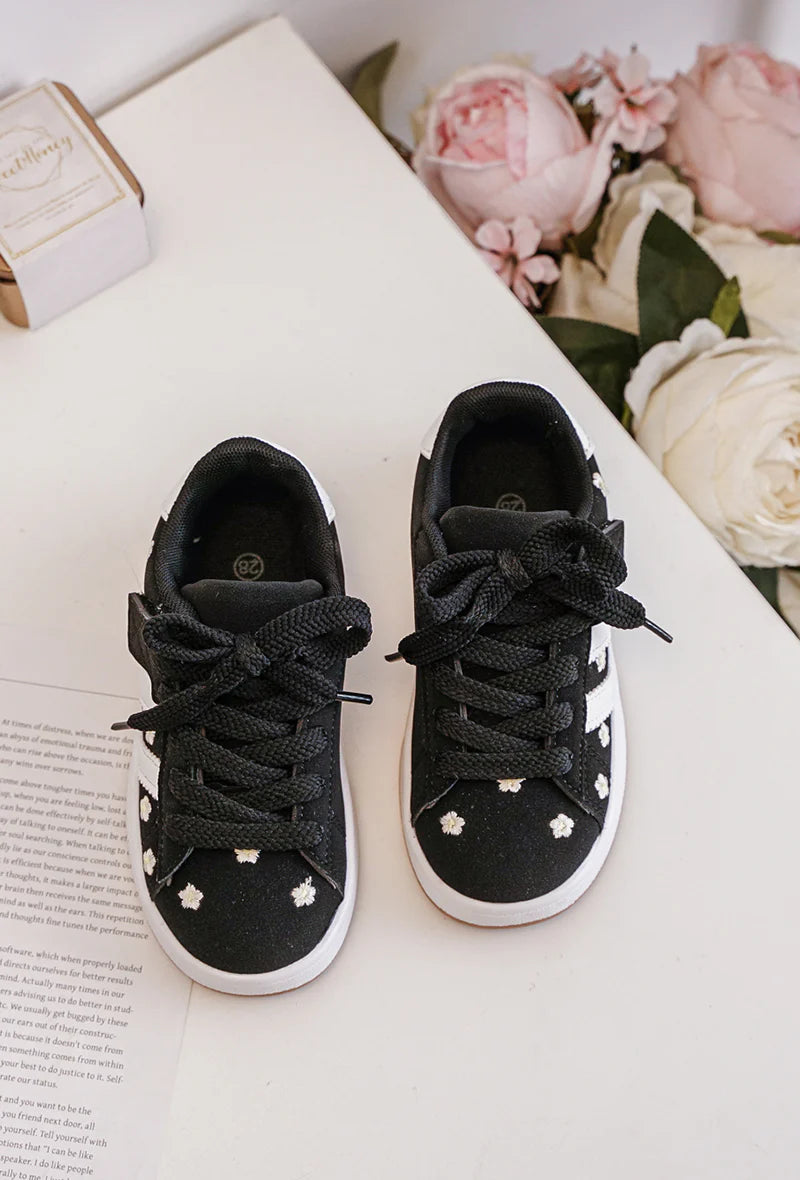 Baskets Enfant à Scratch – Chaussures Enfant – Confortables et Légères – Noir à Motifs Fleurs