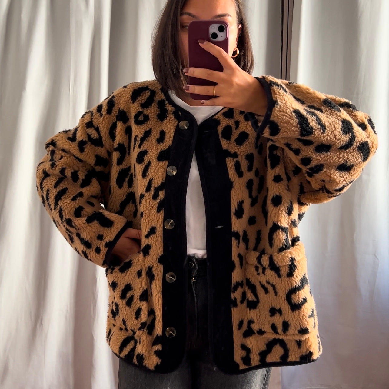 Veste Teddy Léopard – Coupe Structurée – Taille Unique