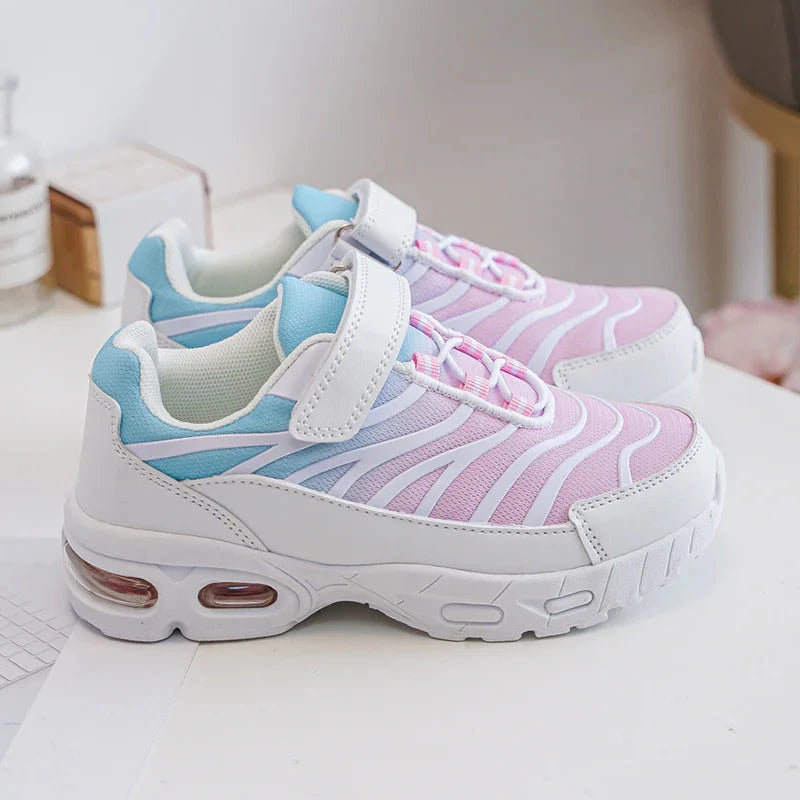 Baskets Enfant à Scratch – Chaussures Sport Enfant – Confortables et Légères – Rose et Bleu Clair