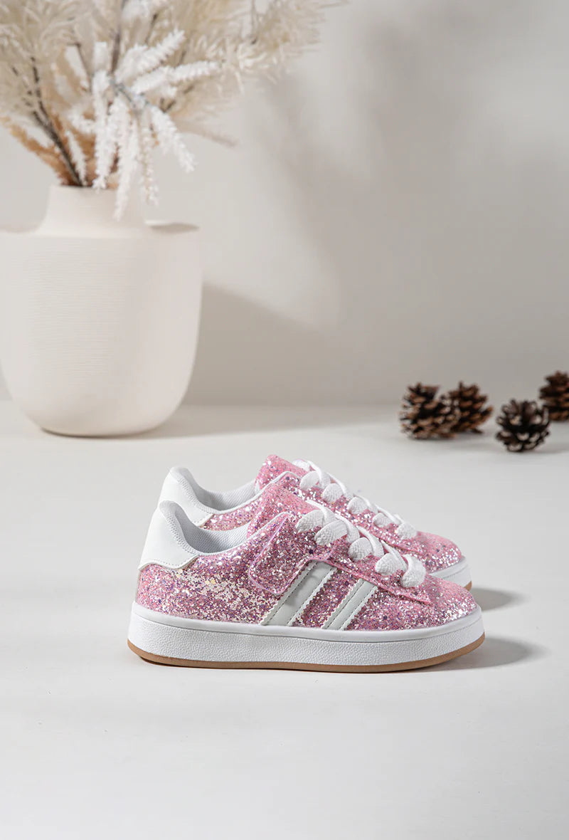 Baskets Enfant Pailletées – Chaussures Enfant Rose – Lacets – Semelle Confort