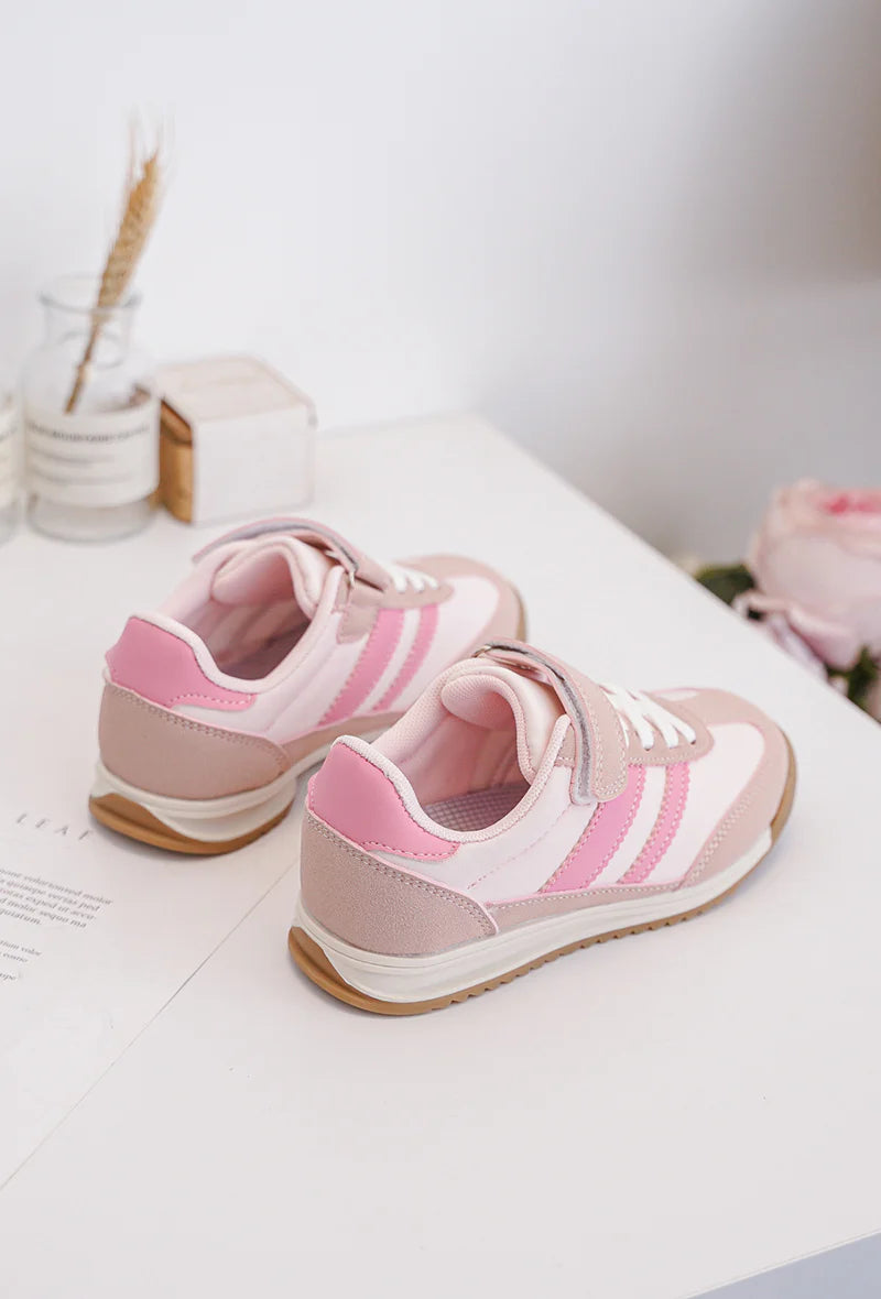 Baskets enfant roses à scratch et lacets – Sneakers confort semelle antidérapante
