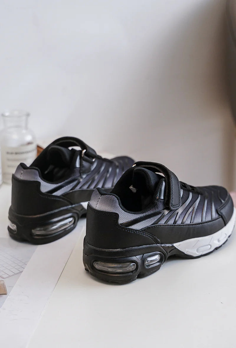 Baskets Enfant à Scratch – Chaussures Sport Enfant – Confortables et Légères – Noir et Gris